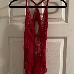 Elegant Red Lace Bodysuit